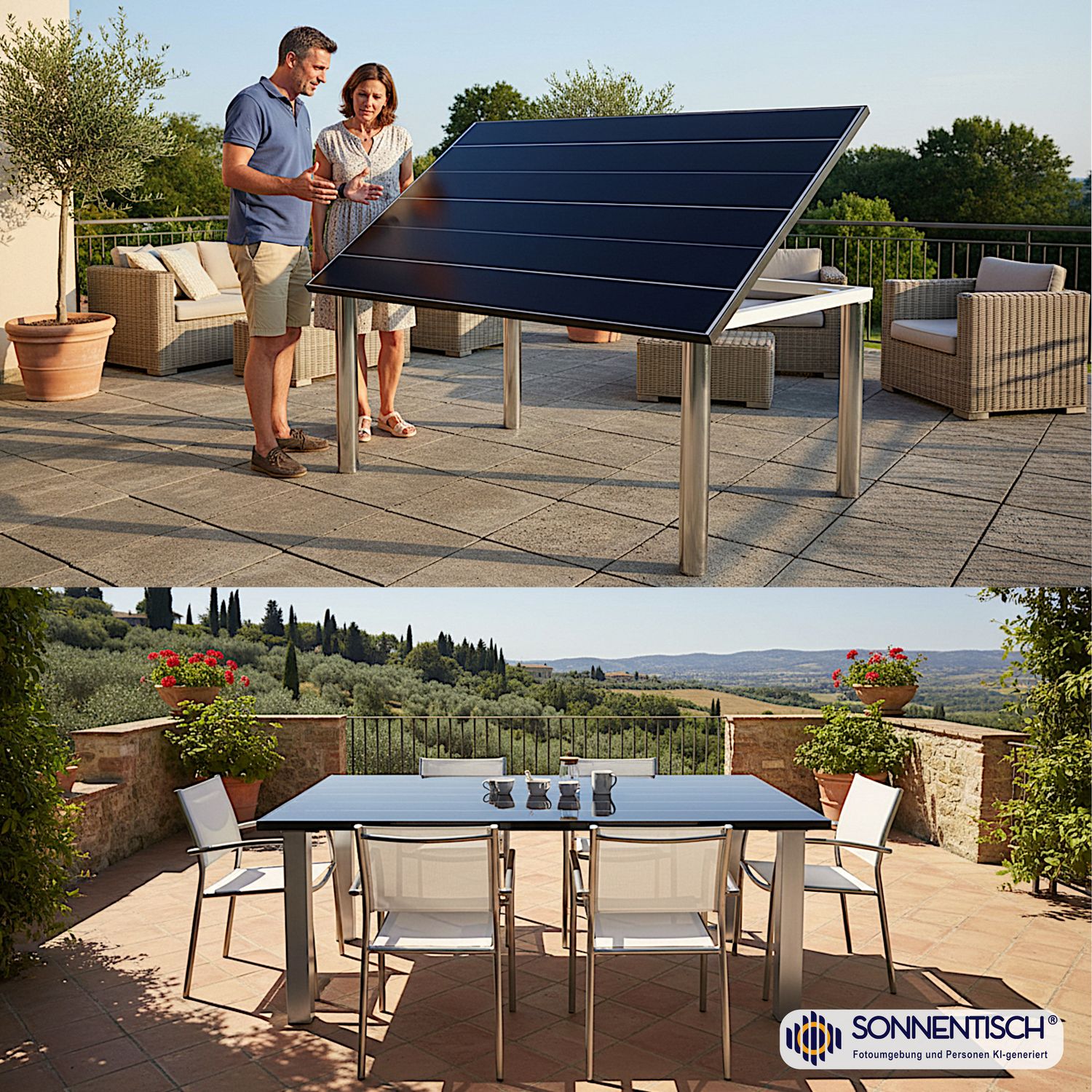 Solartisch 176x113 cm - 490 WP High-Power Solarplatte, Winkelverstellung, Tischbeine, Tischhöhe etc. wählbar