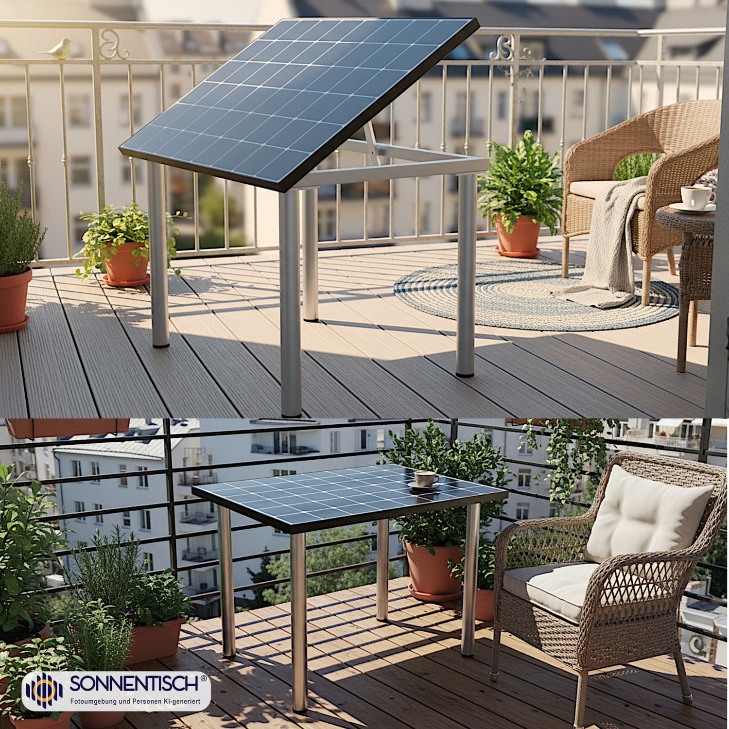 Solartisch 107 x 80 cm mit 180 WP - Höhe, Winkelverstellung und Tischbeine wählbar