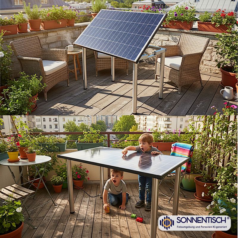 Solartisch 131 x 76,5 cm mit 210 WP - Höhe, Winkelverstellung und Tischbeine wählbar