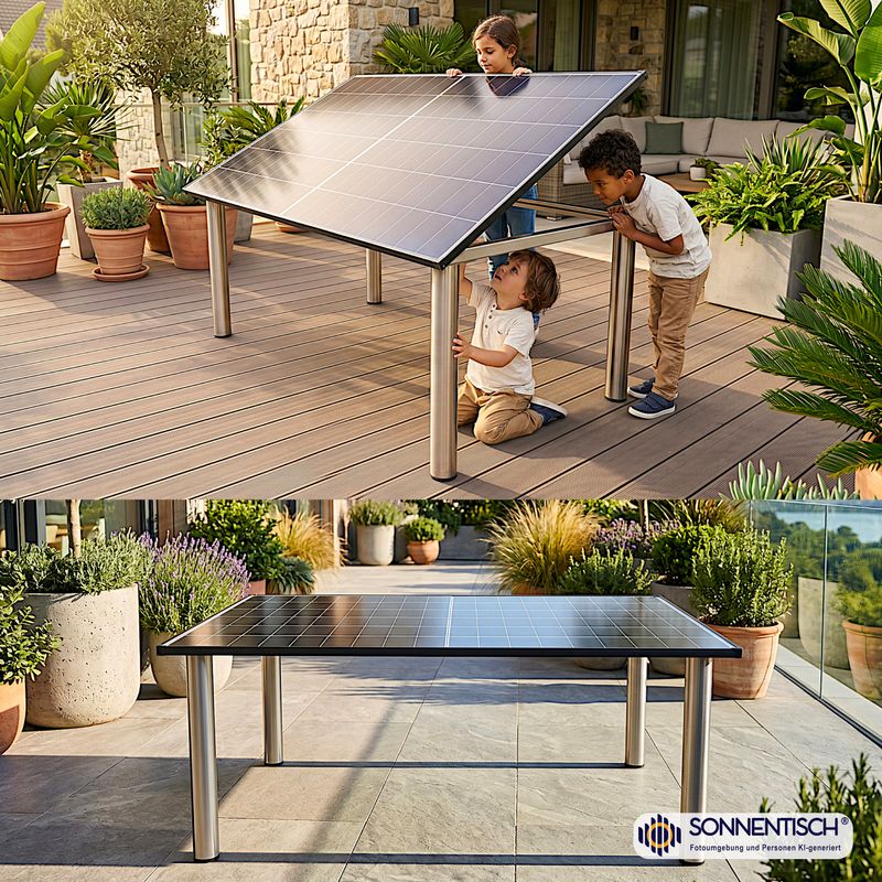 Solartisch, Gartentisch 176x113 cm jetzt mit 460 WP , Tischbein-Form, Tischhöhe und Winkelverstellung wählbar