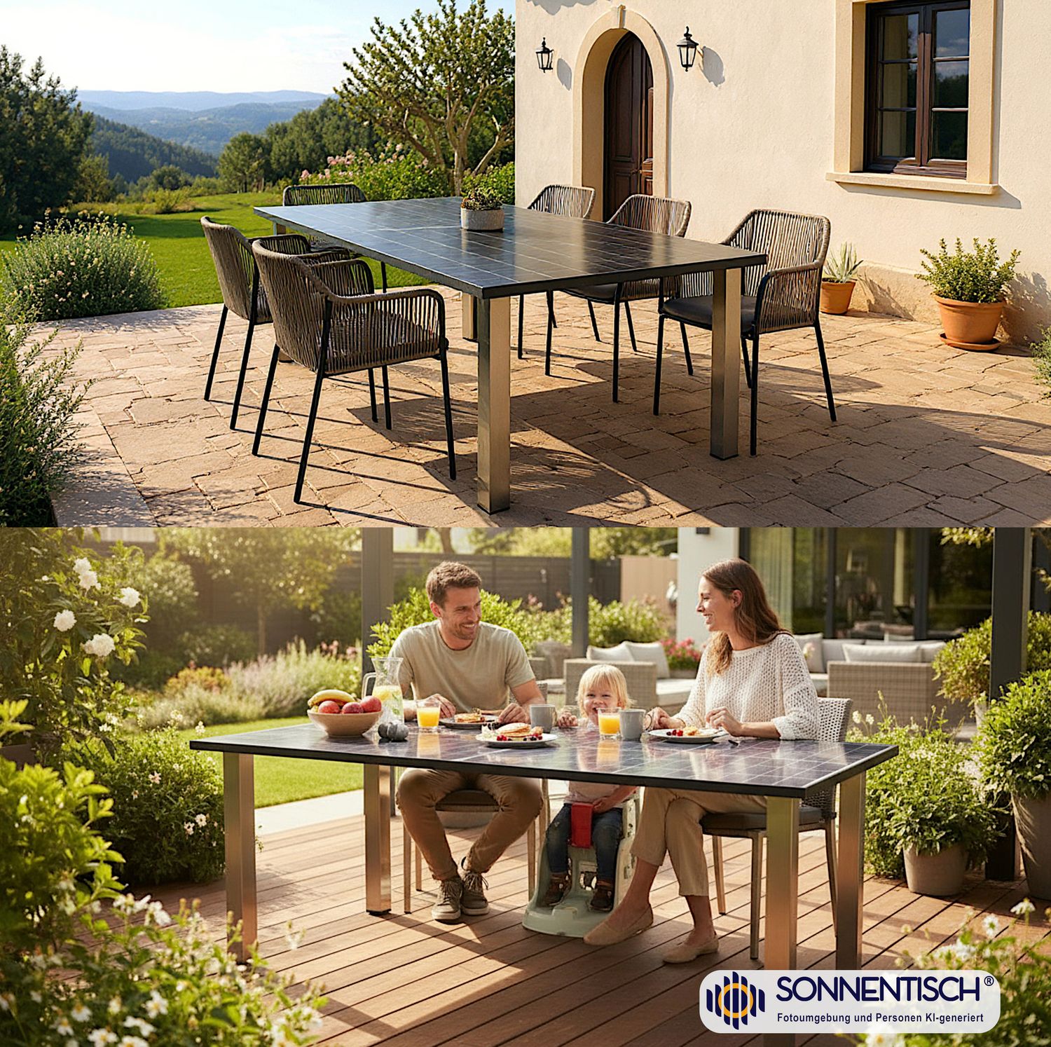 Design-Gartentisch: Solartisch Premium-Line XXL:  228x113 cm - 580 WP Spitzenleistung, Handwerk aus edlen Materialien