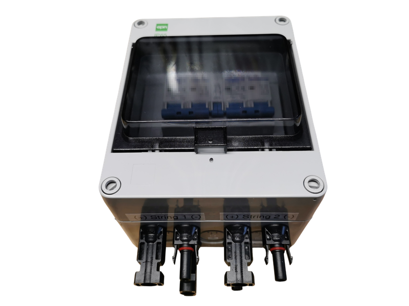 Solar-Umschalter PV-Umschalter für Strings bis 500V  16A – 2 auf 1 oder 1 auf 2 möglich. Sicherungsautomat und Trennschalter inklusive