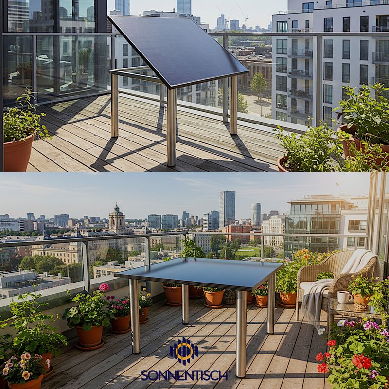 Solartisch für Terrasse oder Balkon, 131 x 112 cm mit 305 WP Maximalleistung- Höhe wählbar