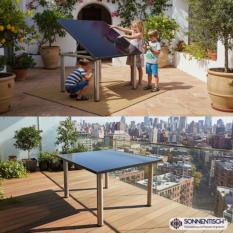 Solartisch für Terrasse oder Balkon, 131 x 113 cm mit 325 WP Maximalleistung- Höhe wählbar