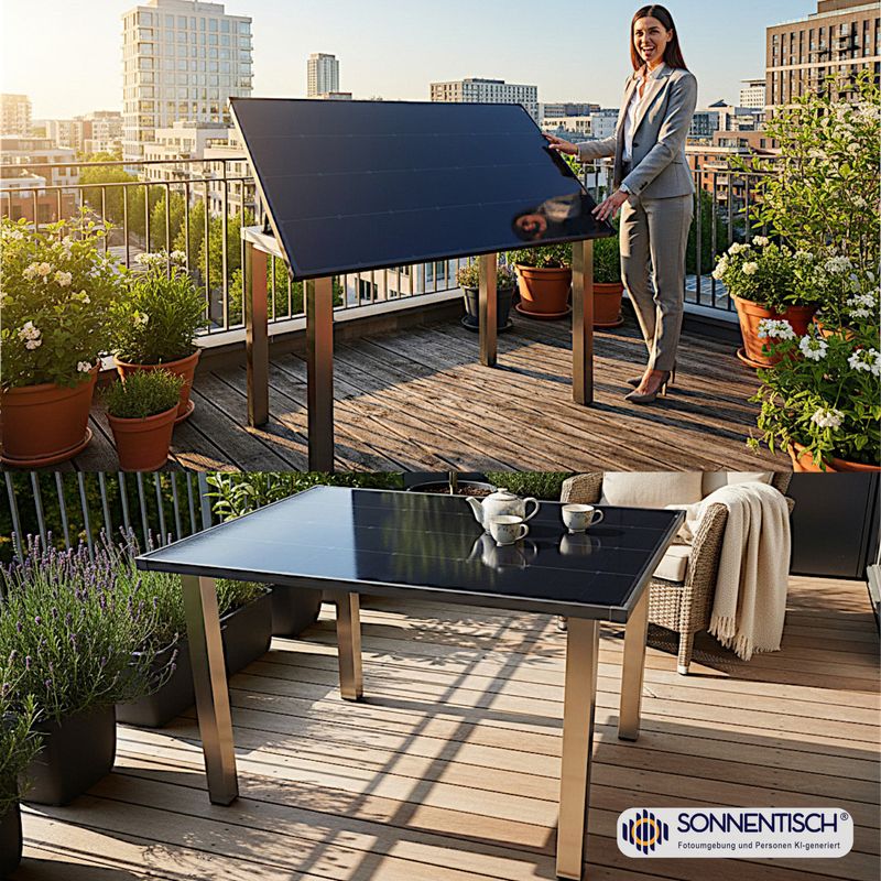 Solartisch 118 x 77 cm mit 200 WP - Höhe, Winkelverstellung und Tischbeine wählbar