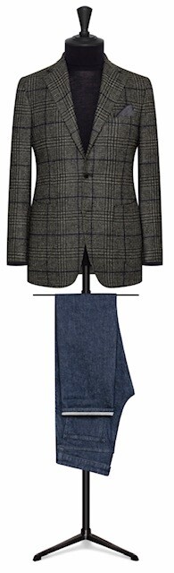 Charcoal Grey Bold Plaid Check in Single Breasted Two Button Model With Notch Lapel w/ Lower Patch Pockets and Side vents