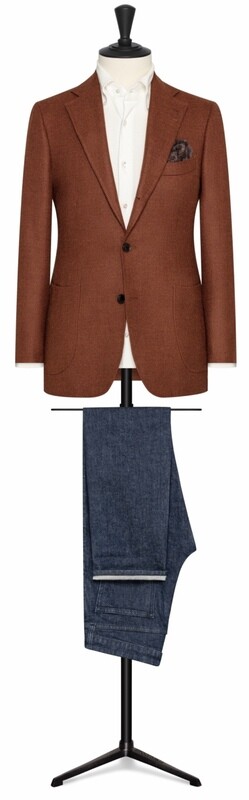 Medium Brown Single Breasted Notch Lapel Roll To Two Button Model w/lower Patch Pockets and Side Vents.