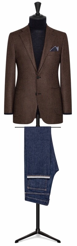 Medium Brown Small Houndstooth in Single Breasted Notch Lapel Two Button w/ Lower Patch Pockets