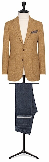 Light Tan In Tweed Single Breasted Two Button Notch lapel w/ Lower Patch Pockets and Side Vents