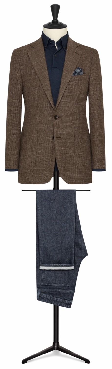 Solid Brown Single Breasted Notch Lapel Two Button Model w/ Lower Patch Pockets and Side Vents
