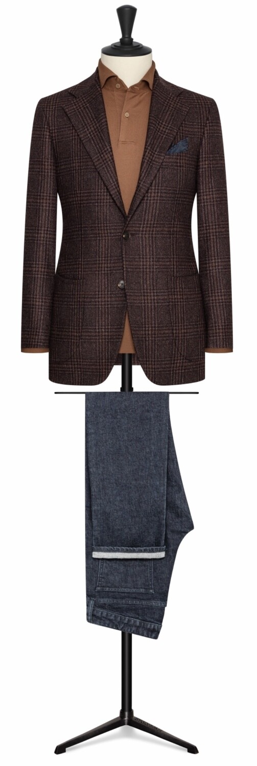 Brown Plaid Single Breasted Two Button Notch Lapel w/ Lower Patch Pockets and Side Vents