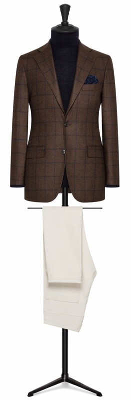Brown w/Blue Window Pane Single Breasted Notch Lapel Two Button Model w/ Lower Patch Pockets and Side Vents