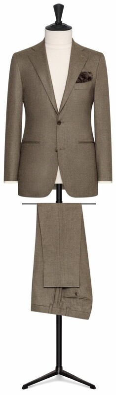 Tan Wool Flannel Single Breasted Notch Lapel Two Button with Lower Besom Pockets and Side Vents