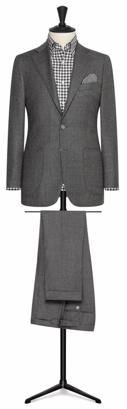 Solid Grey Wool Flannel Single Breasted Notch Lapel Two Button Model With Lower Patch Pockets and Side vents