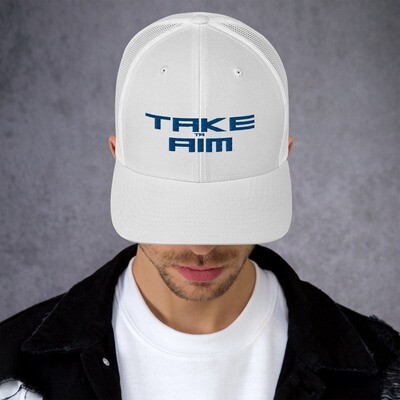 Take Aim White/Blue Trucker Cap