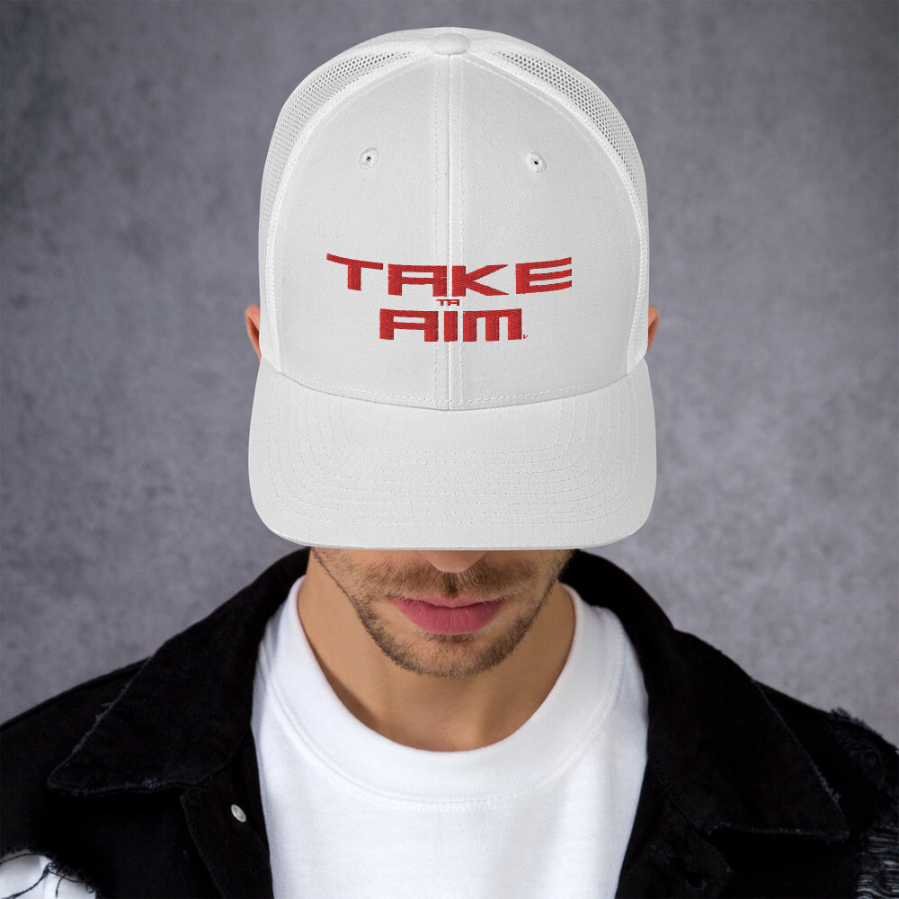 Take Aim White/Red Trucker Cap