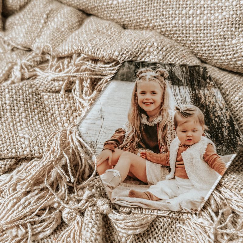 Hexagon op acrylplaat met foto | Incl. houder