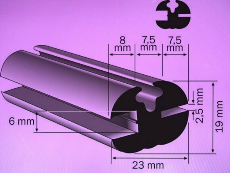 Profilgummi Fensterdichtung  Scheibengummi Universalprofil 23 mm breit 2,5/6 mm