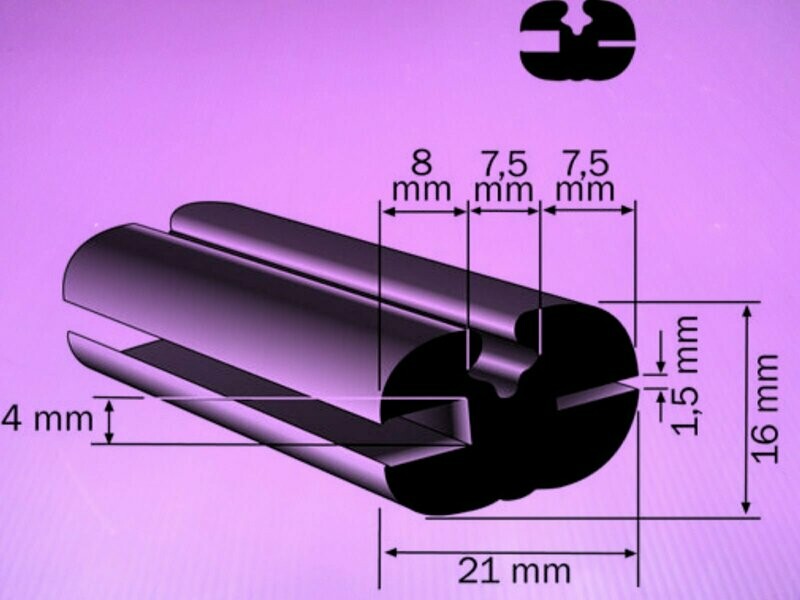 Profilgummi Fensterdichtung Scheibengummi Universalprofil 21 mm breit  4/1,5 mm