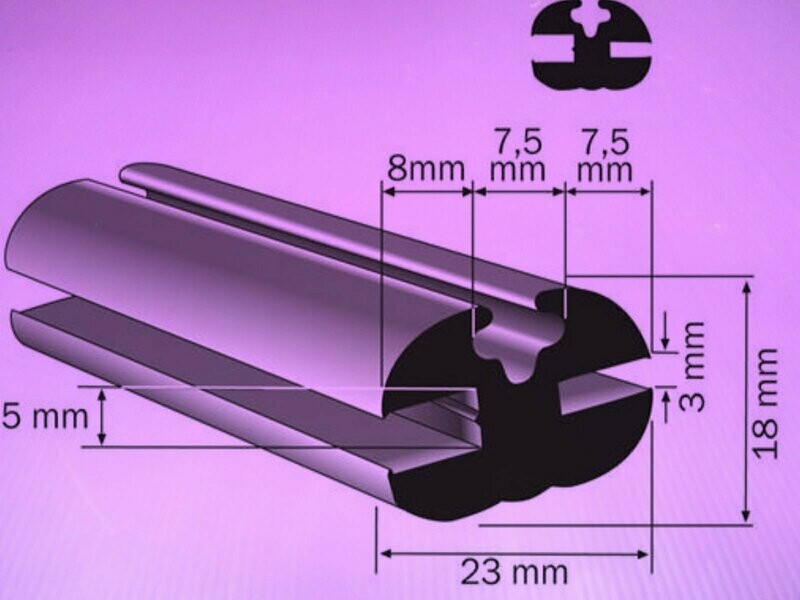 Profilgummi Fensterdichtung Scheibengummi Universalprofil 23mm breit 3/5 mm