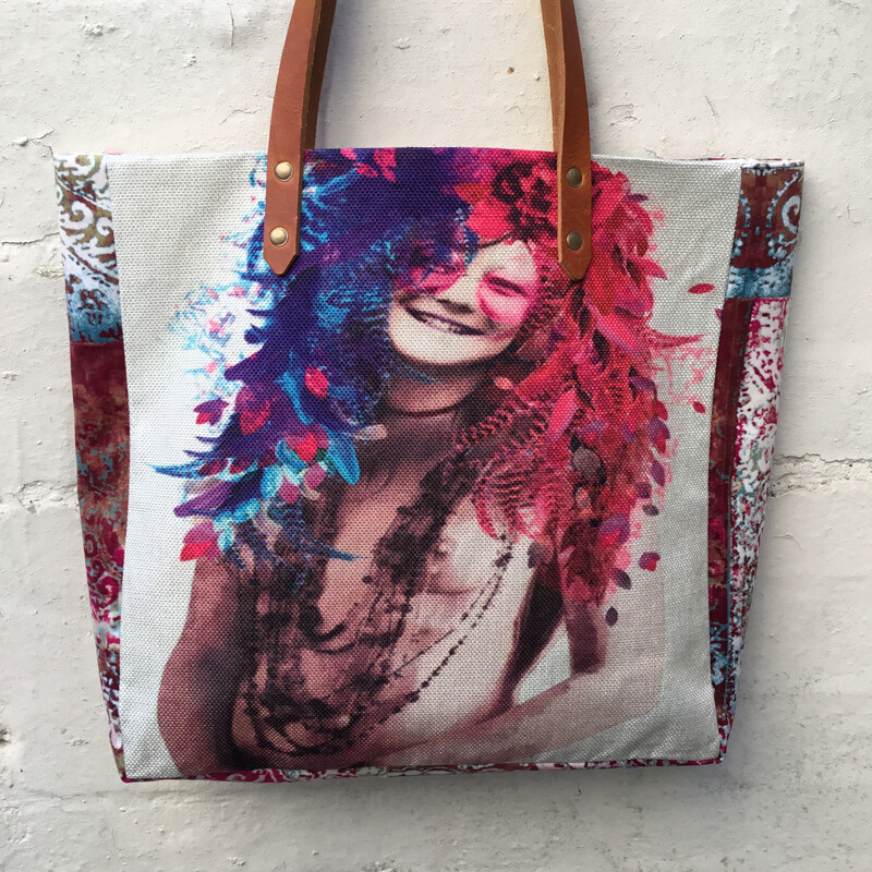 Janice with Feathers.   Smaller Handmade Tote Bag