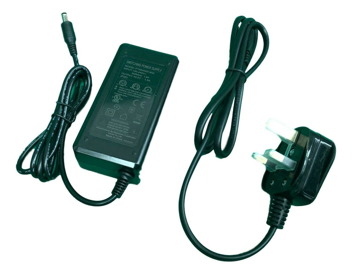 Main Battery Charger for M5 electric scooter also Kugoo ES2, Phaewo X9 X10 42V 1.5A UK Plug CE BS Approved