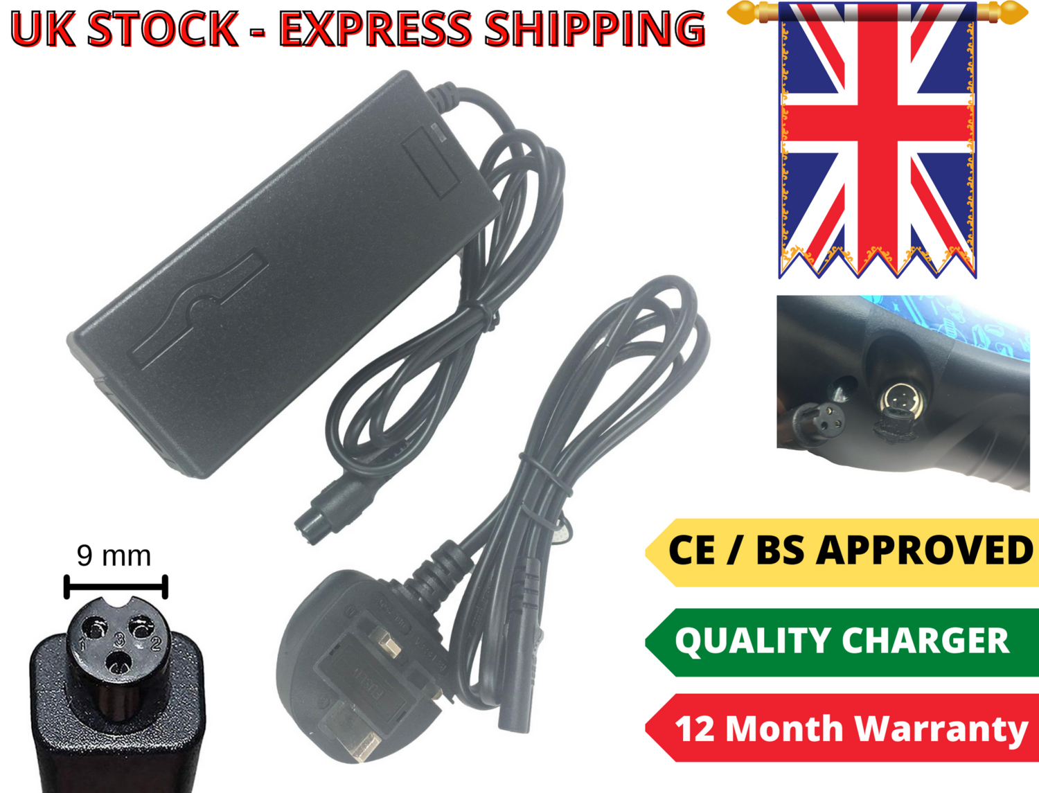 Hoverboard Main Charger 42V 2A FAST Charger UK Plug CE BS Approved