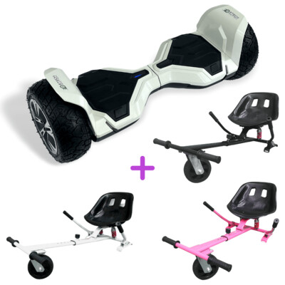 WHITE G2 WARRIOR PRO 8.5" Hoverboard with seat Dual Suspension HK8 HoverKart Bundle Deal
