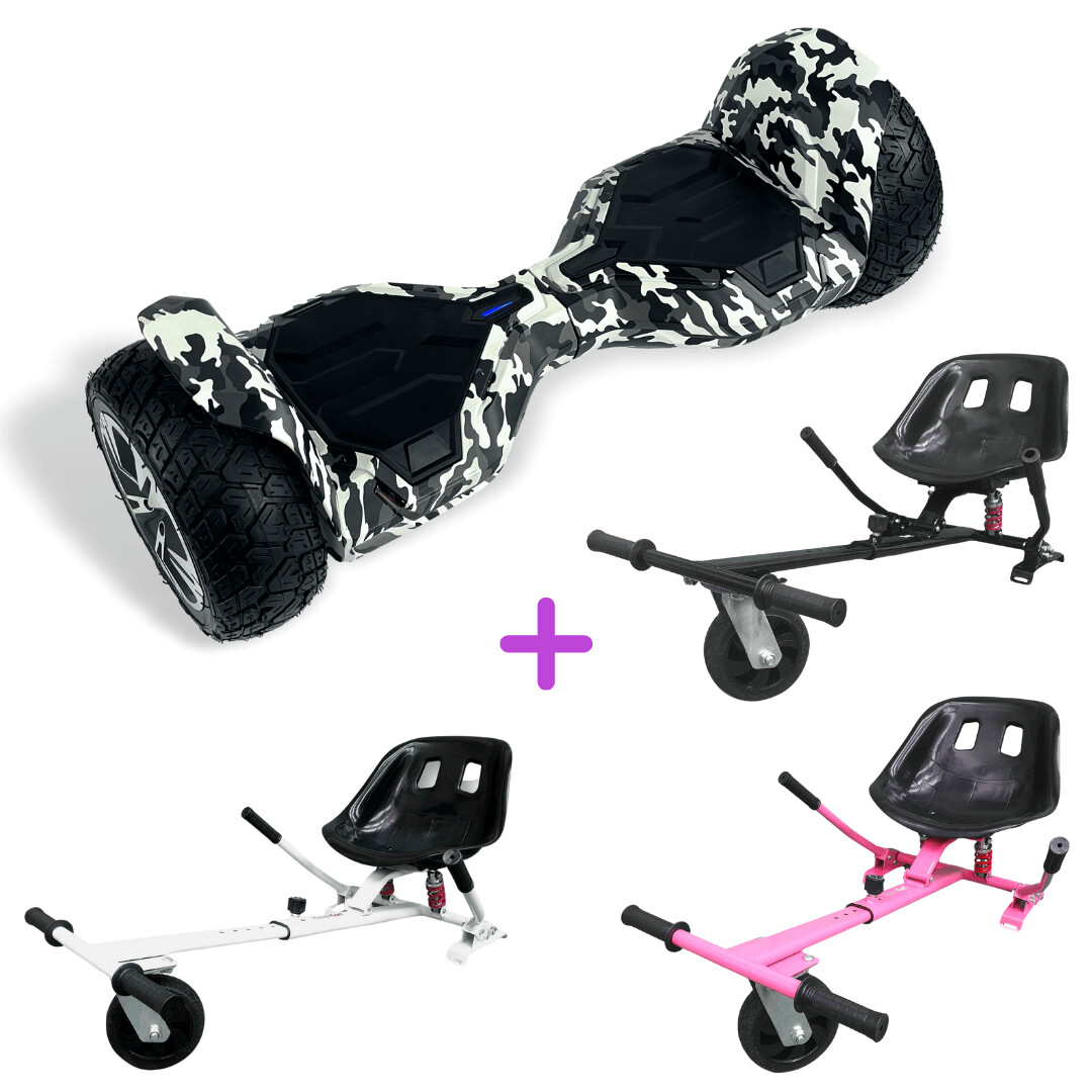 CAMOUFLAGE G2 WARRIOR PRO 8.5" Hoverboard with seat Dual Suspension HK8 HoverKart Bundle Deal