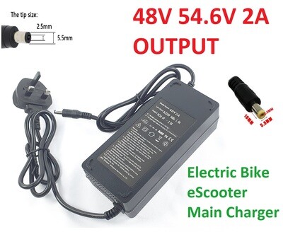 48V Battery Main Charger DC 54.6V 2A 5.5mm & 2.5mm Pin For eBike eScooter