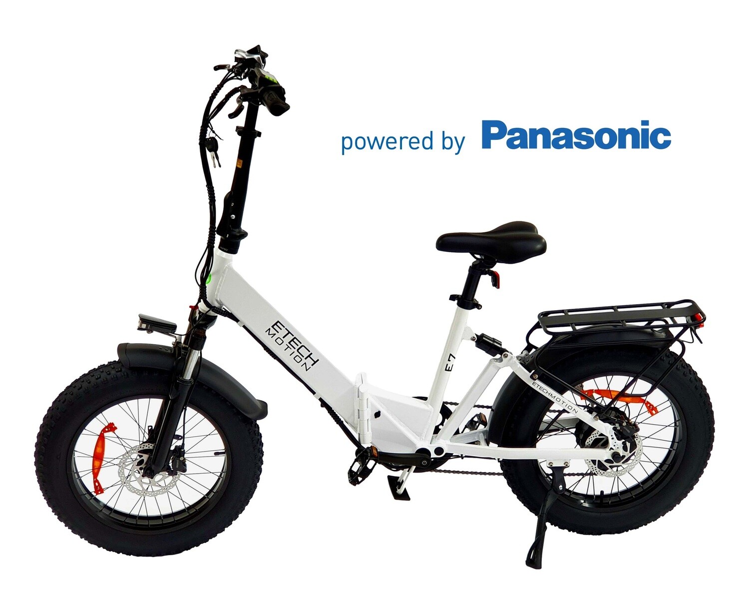 E7 Step Through Fat Tyre Folding Electric Bike Panasonic 48V 14Ah 500W White