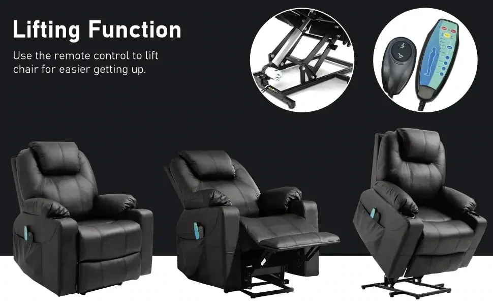 Comfort Heat Massage Sofa Chair with Riser Recliner Black