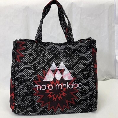 Geometric red/black pattern handbag