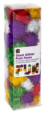 Pom Poms Glitter 50mm Packet 50