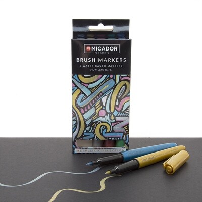 Metallic For Artists Brush Markers- Metallic, Pack 5