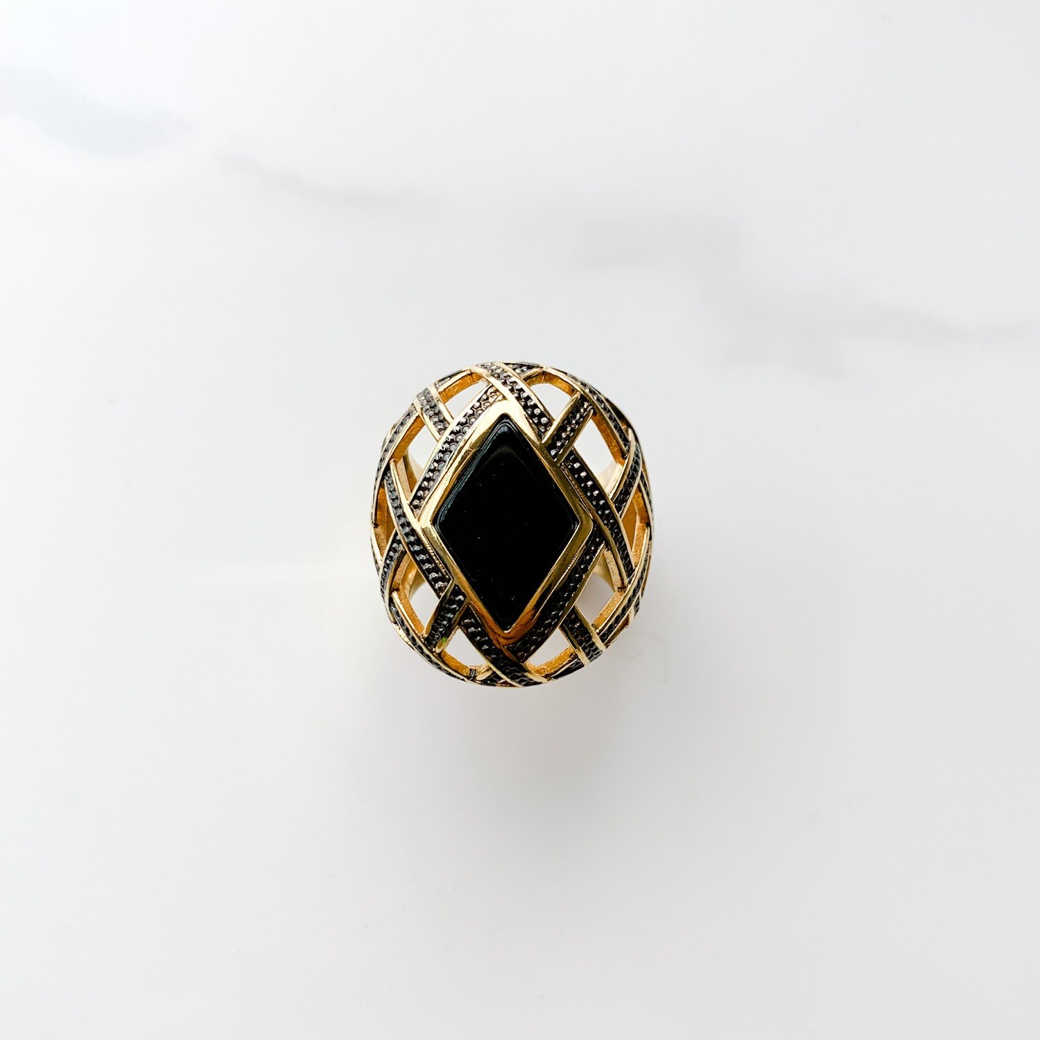 Onyx Louvre Patina Diamond Ring