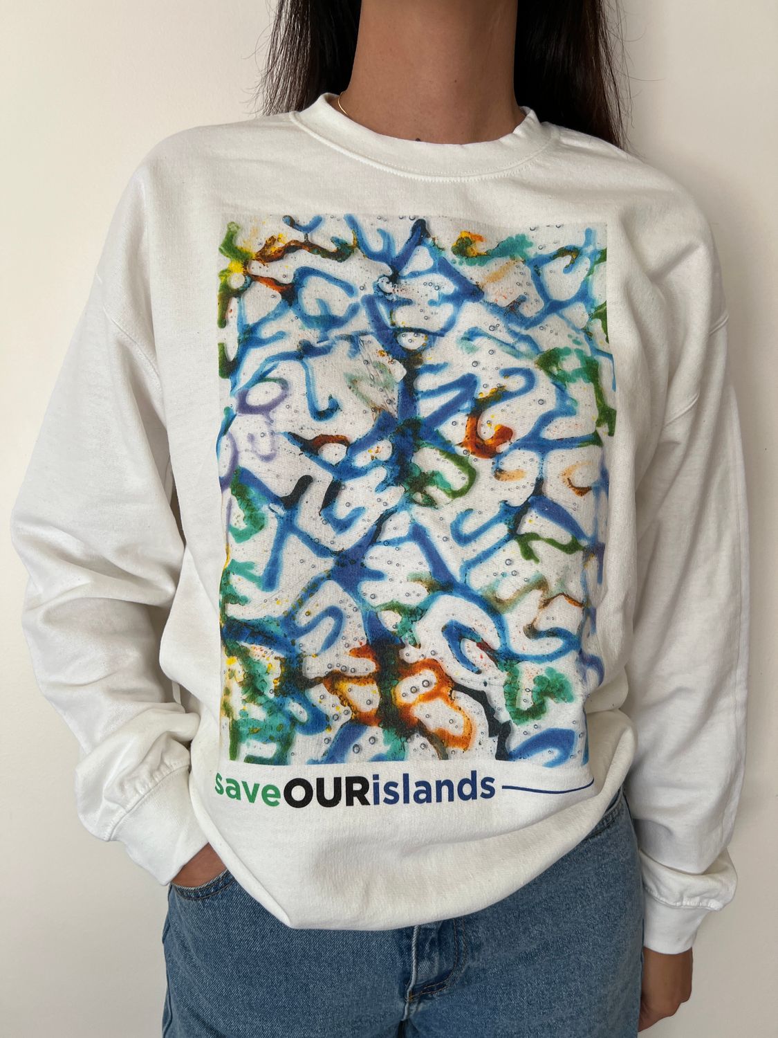 "Save Our Islands" Crew Jumper in White
