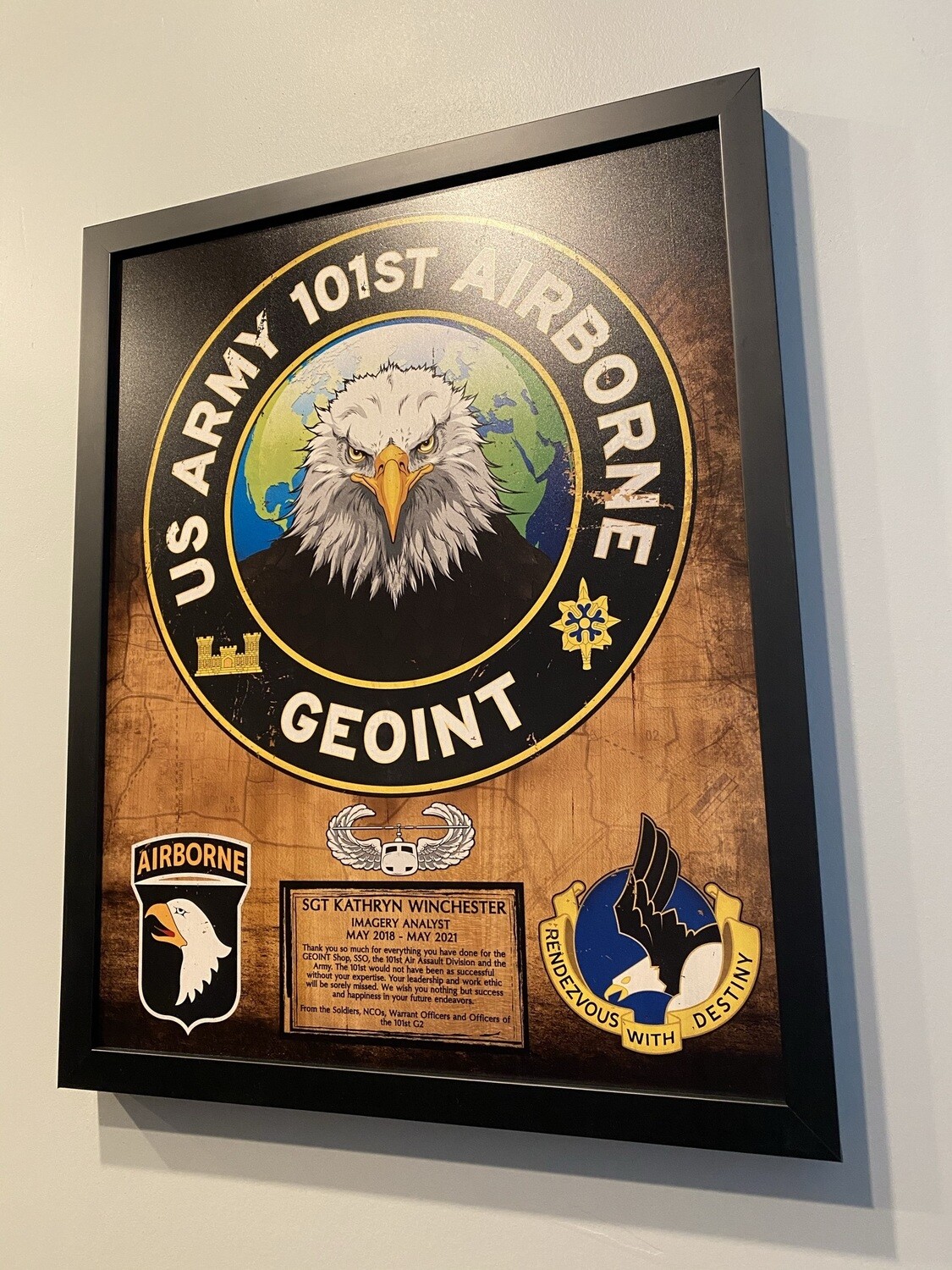 101st Airborne GEOINT Wood Plaque - 16.5"x20.5"