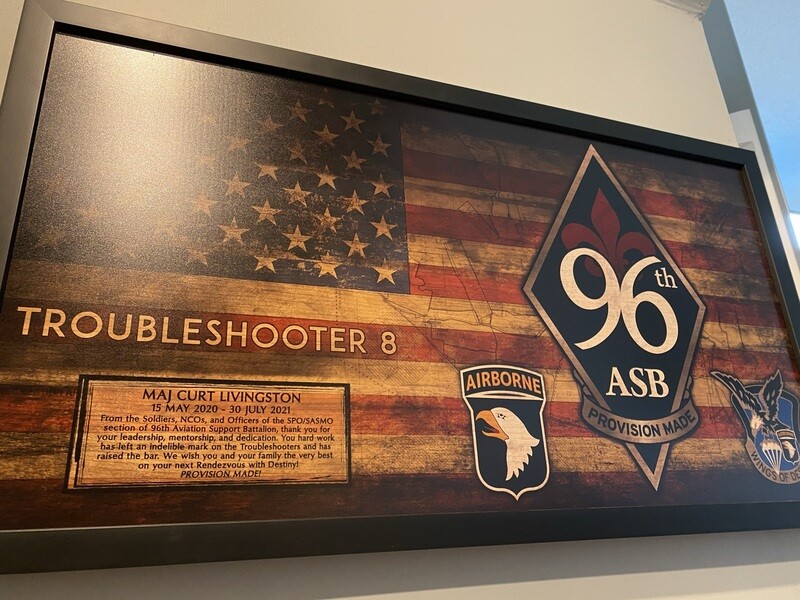 96th ASB Troubleshooters Rustic Flag Plaque - 28.25"x15.25"