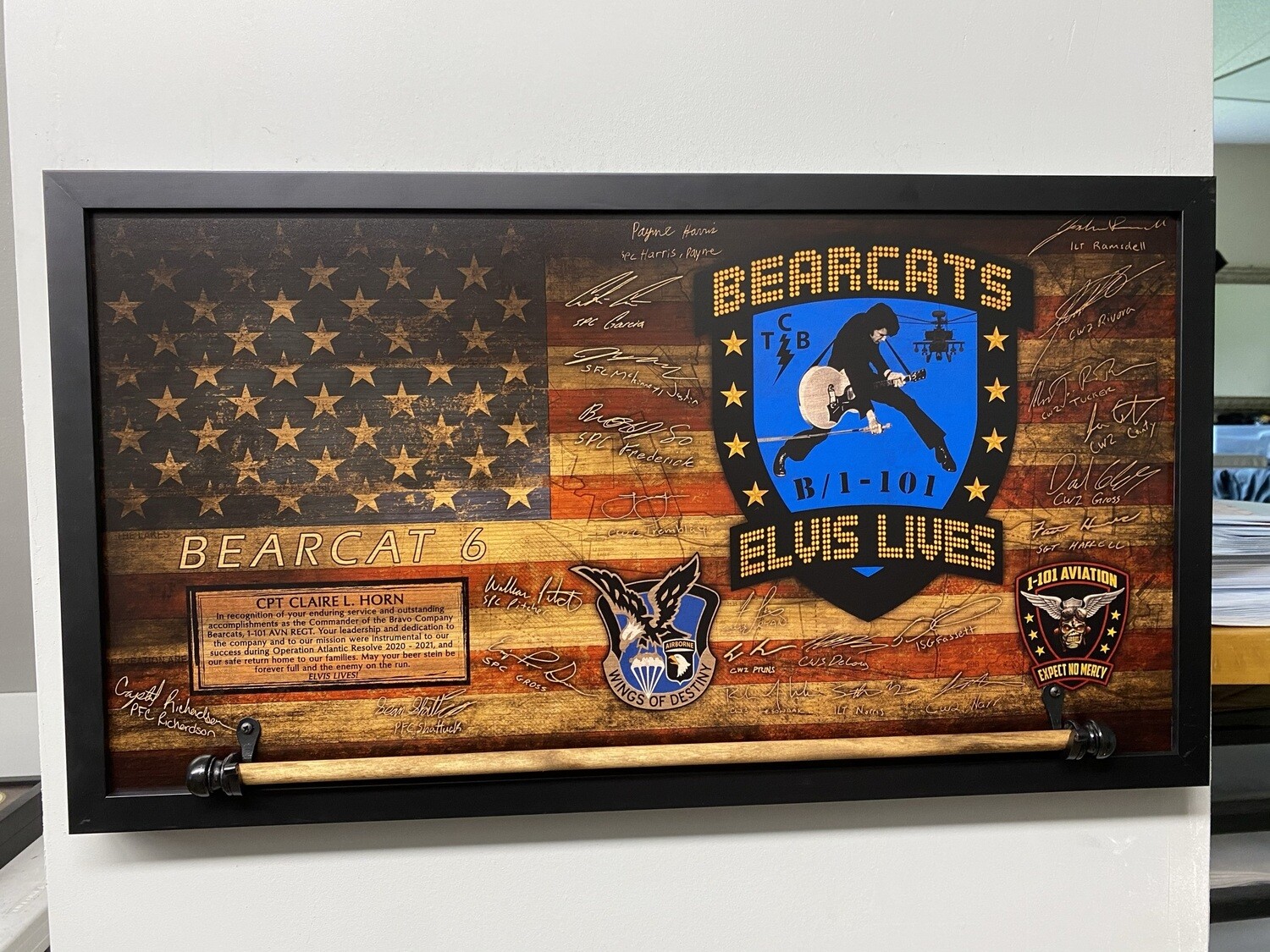 B Co "Bearcats" 1-101 AVN Rustic Flag Plaque - 28.25"x15.25"