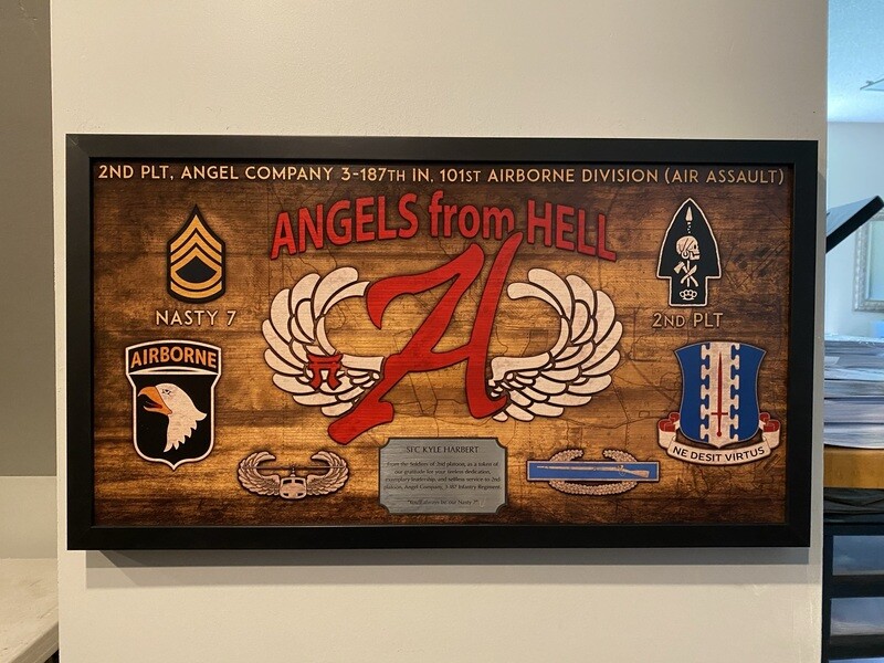 A Co &quot;Angel&quot; 3-187 INF Wood Plaque - 28.25&quot;x15.25&quot;