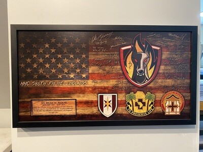 HHC 586th FH &quot;Hellhounds&quot; Rustic Flag Plaque - 28.25&quot;x15.25&quot;