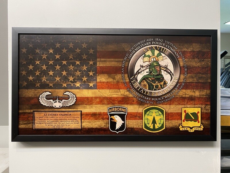 218th MP Company Rustic Flag Plaque - 28.25"x15.25"