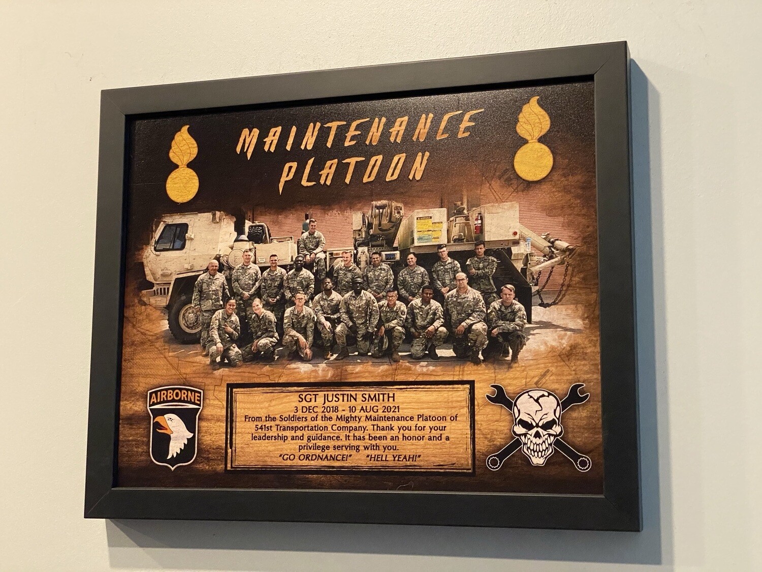 541st TC Maintenance Platoon Wood Plaque 12.5"x10.5"