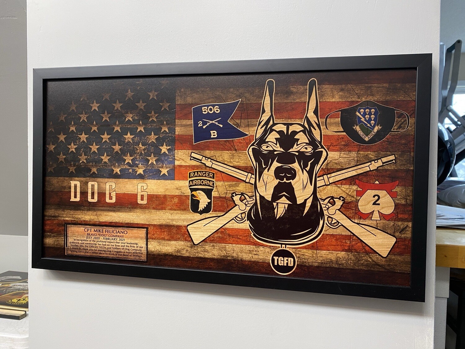 B Co "Dog" 2-506th Rustic Flag Plaque - 28.25"x15.25"