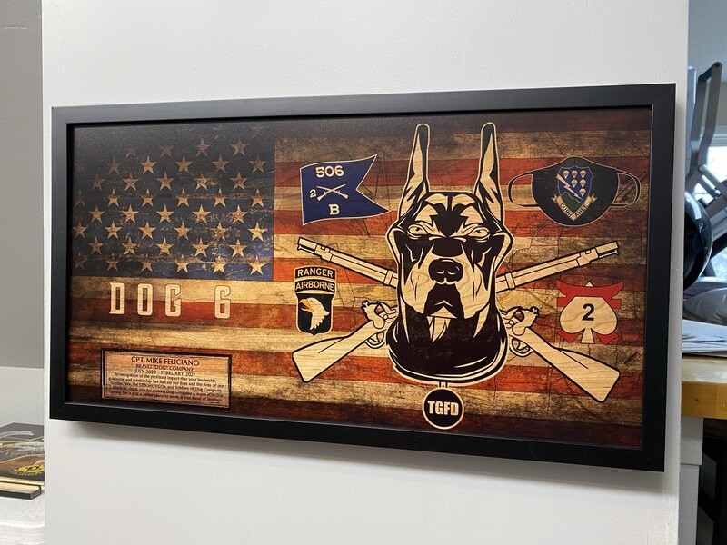 B Co &quot;Dog&quot; 2-506th Rustic Flag Plaque - 28.25&quot;x15.25&quot;