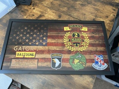 A Co "Gator" 2-327th IN Rustic Flag Plaque - 28.25"x15.25"