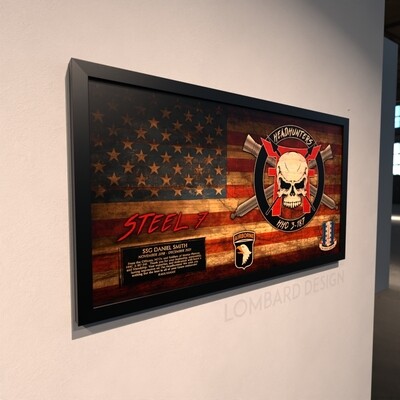 Mortars HHC "Headhunters" 3-187 INF Rustic Flag Plaque - 28.25"x15.25"
