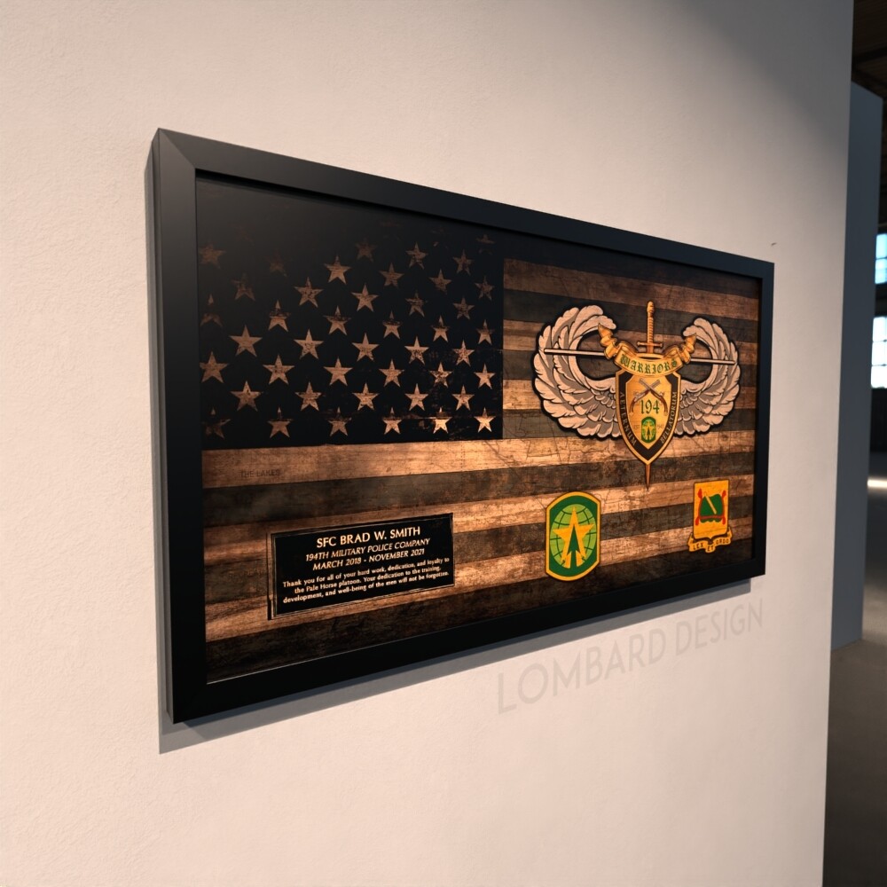 194th MP Co. Rustic Flag Plaque - 28.25"x15.25"