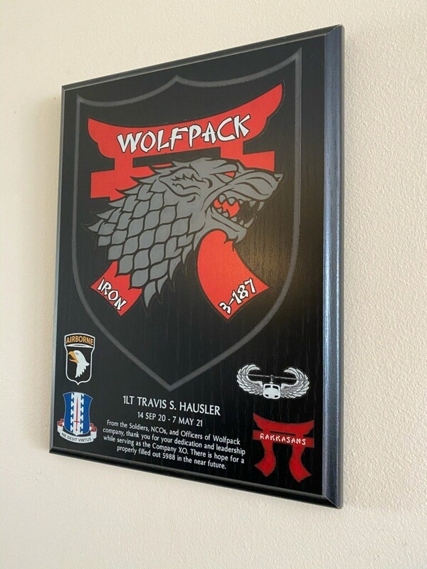 D Co "Wolfpack" 3-187 IN Plaque - 9"x12"